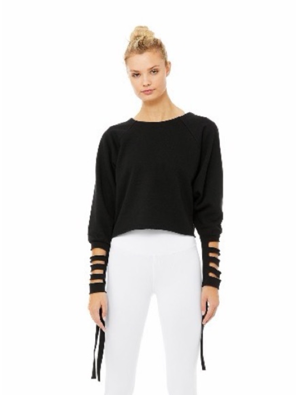 ALO Tribe Long Sleeve Black Cropped Sweatshirt with Sleeve Cutouts Size Medium